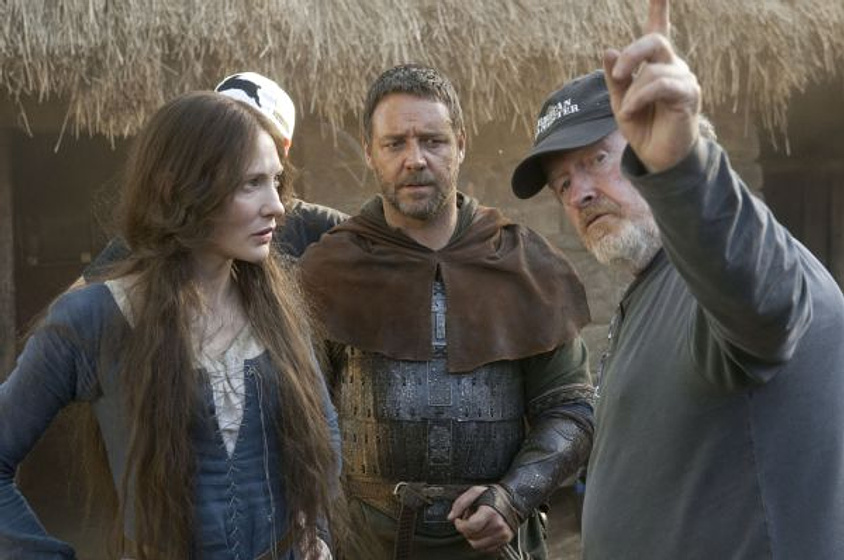Ridley Scott, Cate Blanchett y Russell Crowe en Robin Hood