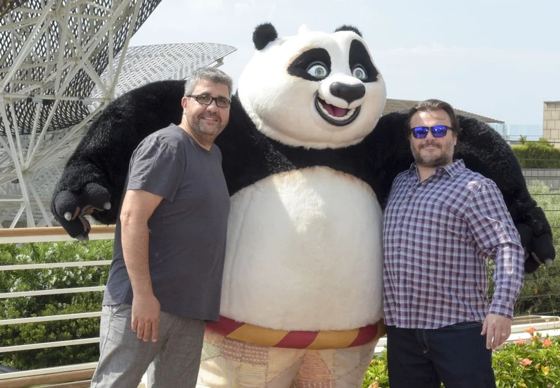Jack Black y Florentino Fernández en kung-fu-panda-3 (Photocall en Barcelona. Marzo 2016)