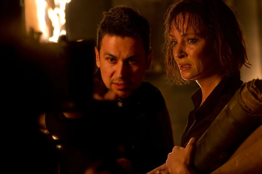 Uma Thurman y Rodrigo Cortés en blackwood (Rodaje)