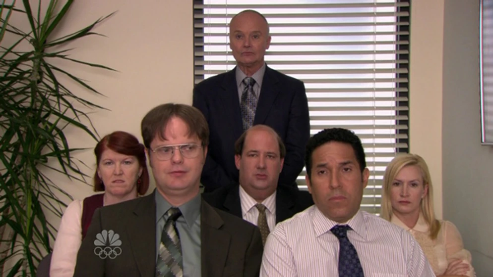 Rainn Wilson, Brian Baumgartner, Angela Kinsey, Kate Flannery, Oscar Nuñez y Creed Bratton en the-office