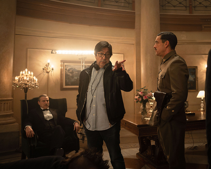 Alberto San Juan, Manuel Gómez Pereira y Mario Casas en La Cena (Rodaje)