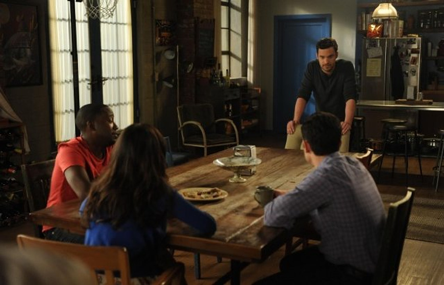 Max Greenfield, Hannah Simone y Lamorne Morris en New Girl