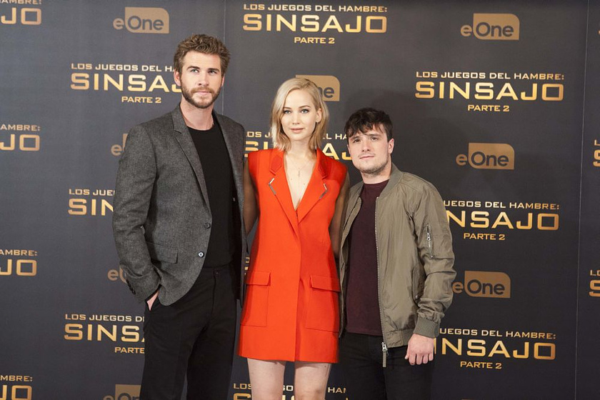Josh Hutcherson, Jennifer Lawrence y Liam Hemsworth en Los Juegos del Hambre: Sinsajo. Parte 2 (Premiere en Madrid. Noviembre 2015)