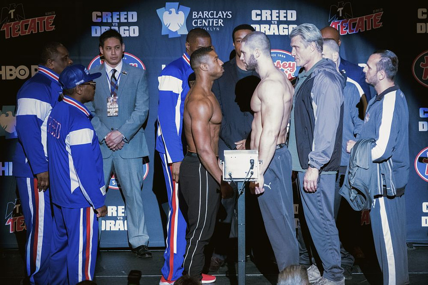 Dolph Lundgren, Michael B. Jordan y Florian Munteanu en Creed II. La Leyenda de Rocky