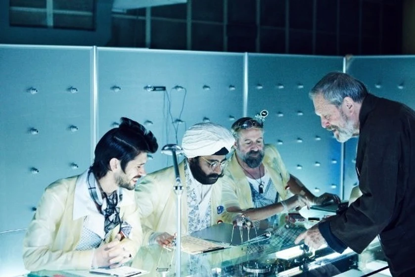 Terry Gilliam, Peter Stormare, Ben Whishaw y Sanjeev Bhaskar en teorema-zero
