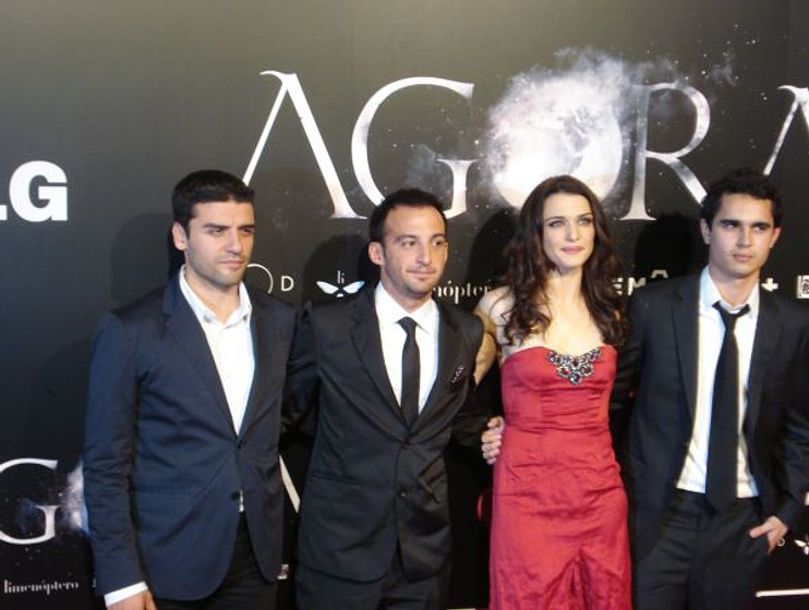 Alejandro Amenábar, Rachel Weisz, Max Minghella y Oscar Isaac en Ágora (Photocall en Madrid. Octubre 2009)