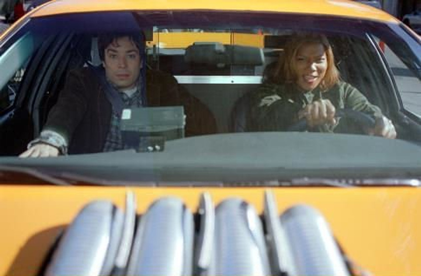 Queen Latifah y Jimmy Fallon en Taxi. Derrape Total