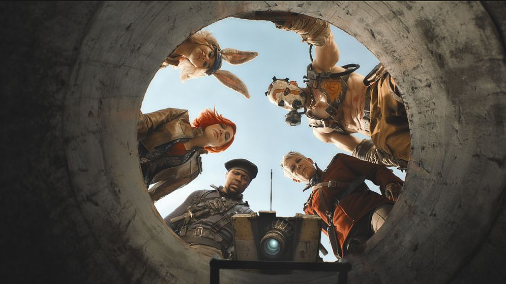 Cate Blanchett, Jamie Lee Curtis, Kevin Hart, Ariana Greenblatt y Florian Munteanu en Borderlands