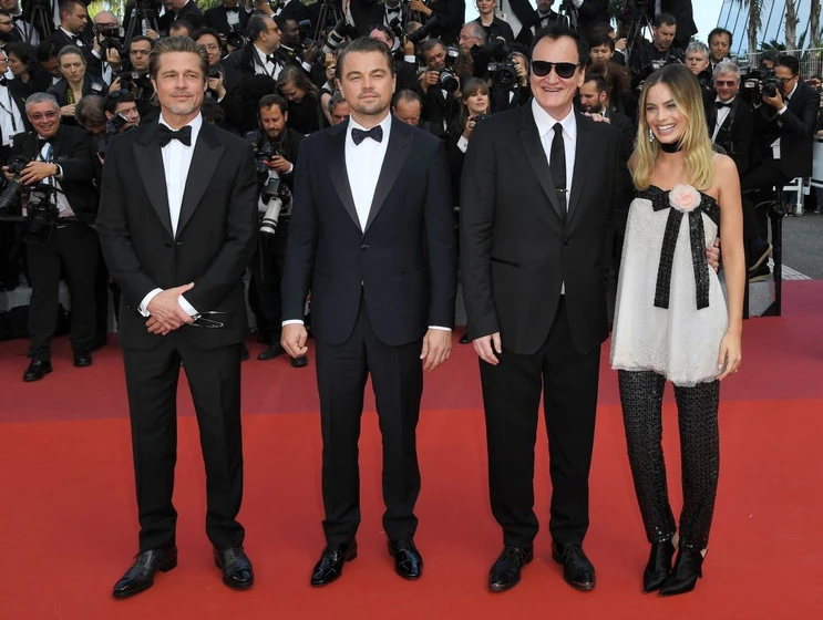 Brad Pitt, Quentin Tarantino, Leonardo DiCaprio y Margot Robbie en Érase una vez en... Hollywood (Cannes. Mayo 2019)