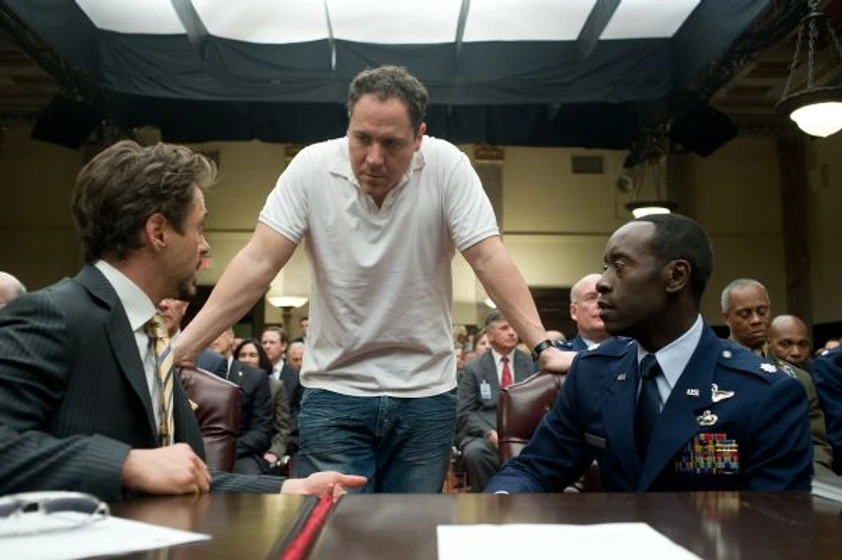 Don Cheadle, Jon Favreau y Robert Downey Jr. en Iron Man 2