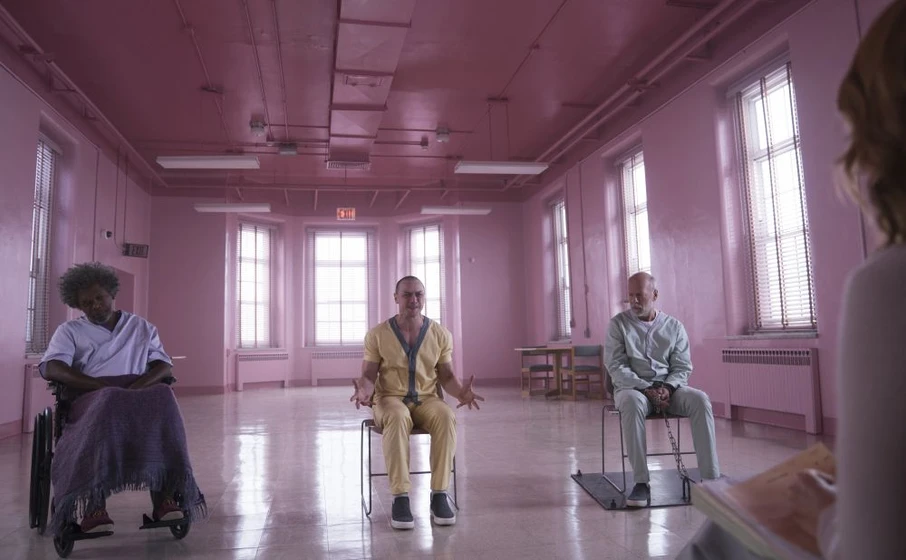 Samuel L. Jackson, Bruce Willis y James McAvoy en glass-cristal