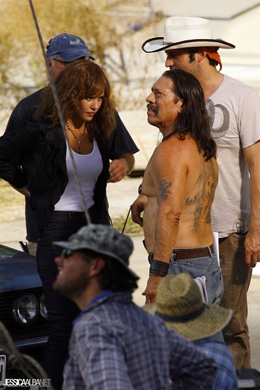 Robert Rodríguez, Jessica Alba y Danny Trejo en Machete
