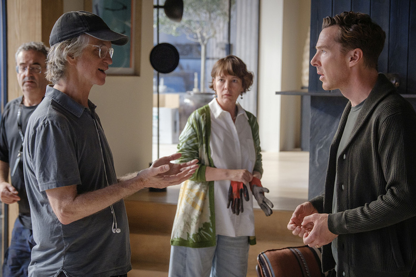 Jay Roach, Benedict Cumberbatch y Olivia Colman en The Roses (Rodaje)