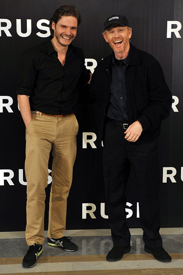 Ron Howard y Daniel Brühl en Rush (Photocall en Madrid. Agosto 2013)