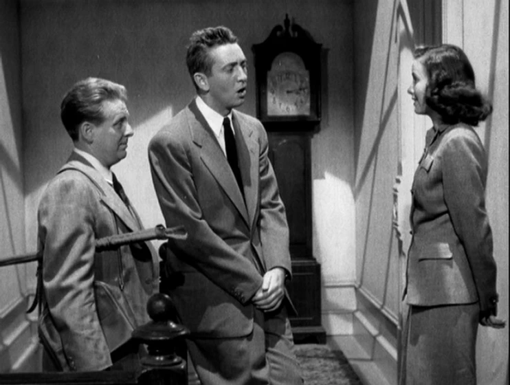 Teresa Wright, MacDonald Carey y Wallace Ford en la-sombra-de-una-duda