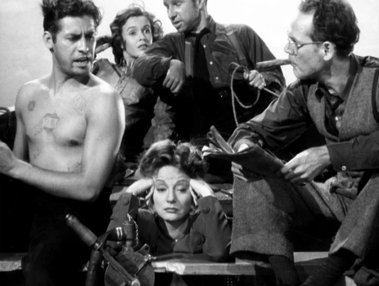 Hume Cronyn, Tallulah Bankhead, Mary Anderson, John Hodiak y Henry Hull en naufragos
