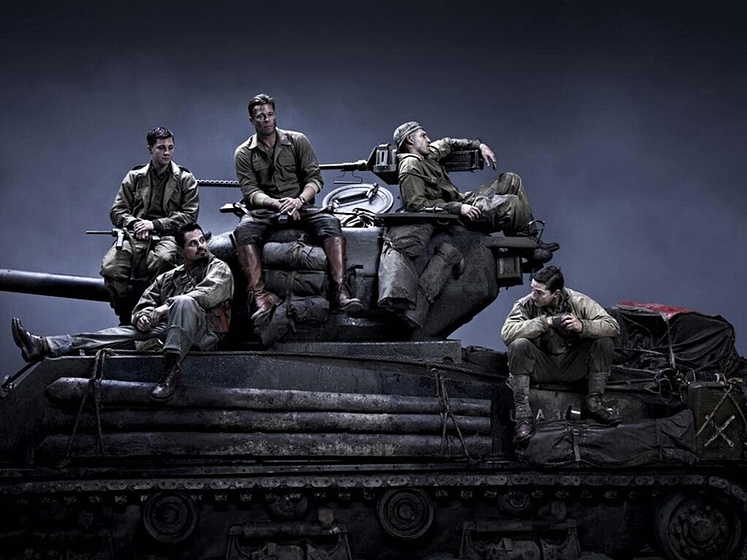 Brad Pitt, Michael Peña, Shia LaBeouf, Logan Lerman y Scott Eastwood en Corazones de acero
