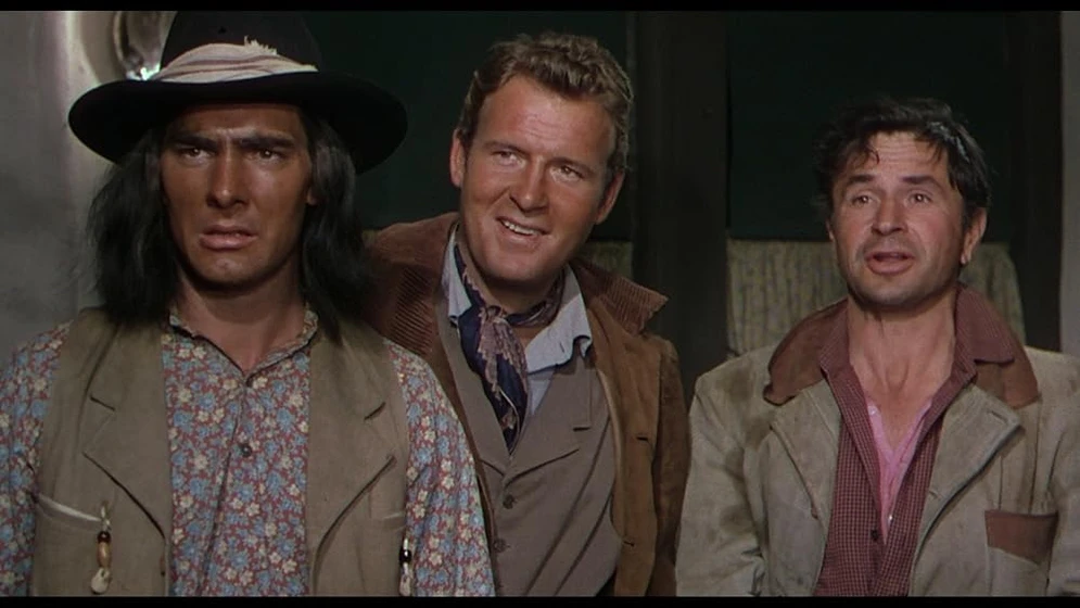 Henry Brandon, Jeff Chandler y Dennis Weaver en asalto-al-fuerte-clark