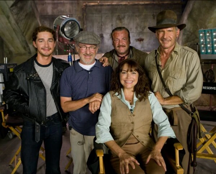 Steven Spielberg, Harrison Ford, Karen Allen, Ray Winstone y Shia LaBeouf en Indiana Jones y el Reino de la Calavera de Cristal