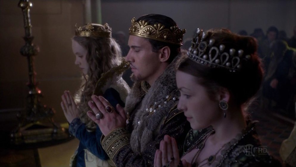 Jonathan Rhys-Meyers, Sarah Bolger y Tamzin Merchant en Los Tudor