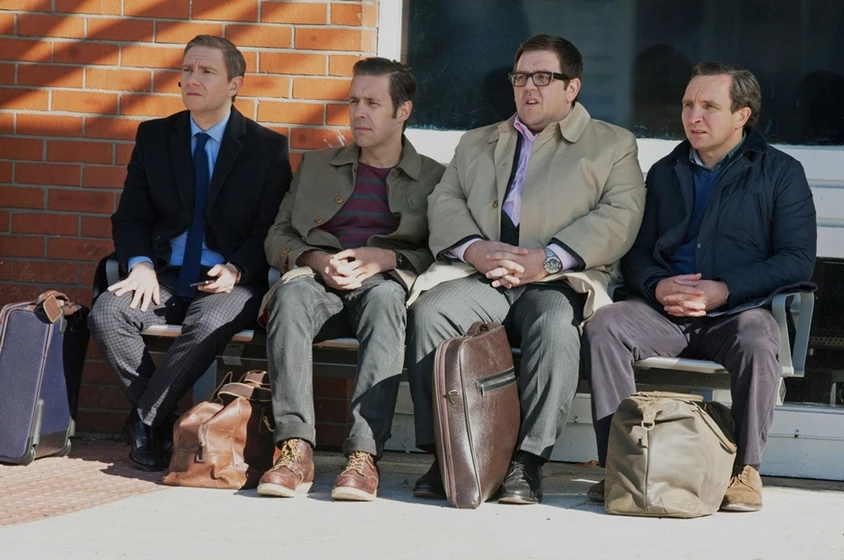 Paddy Considine, Nick Frost, Martin Freeman y Eddie Marsan en Bienvenidos al fin del mundo
