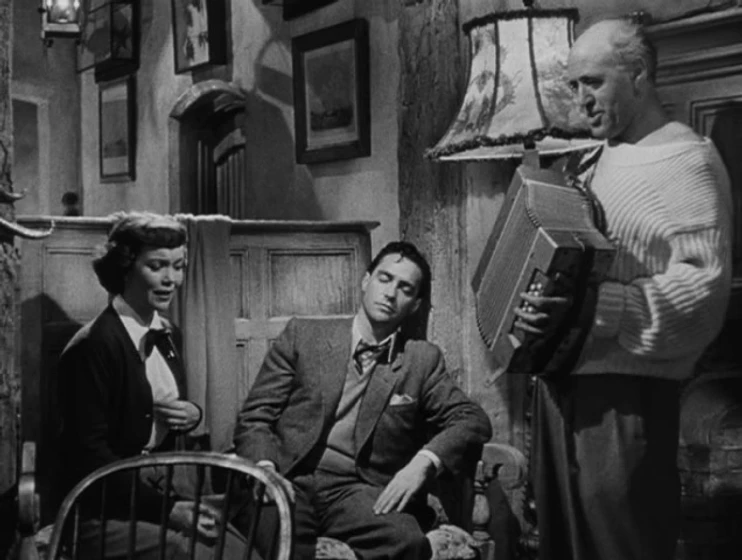 Richard Todd, Jane Wyman y Alastair Sim en panico-en-la-escena