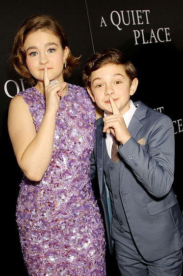 Noah Jupe y Millicent Simmonds en Un Lugar tranquilo (Premiere en New York. Abril 2018)