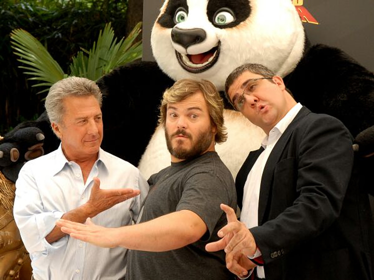 Jack Black, Dustin Hoffman y Florentino Fernández en Kung Fu Panda (Premiere en Madrid. Junio 2008)