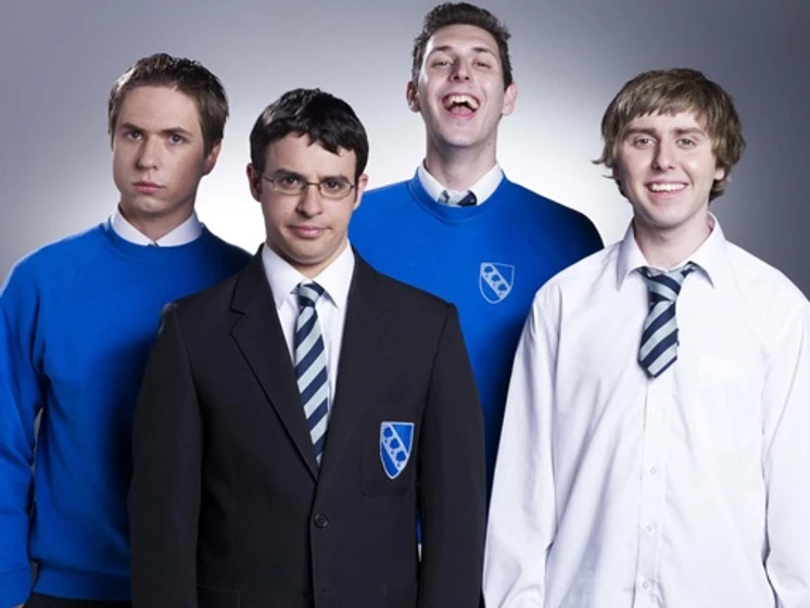 Simon Bird, James Buckley, Blake Harrison y Joe Thomas en the-inbetweeners
