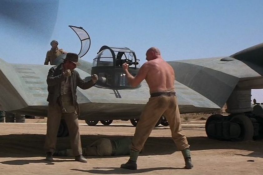 Harrison Ford [I], Frank Marshall y Pat Roach en Indiana Jones en Busca del Arca Perdida