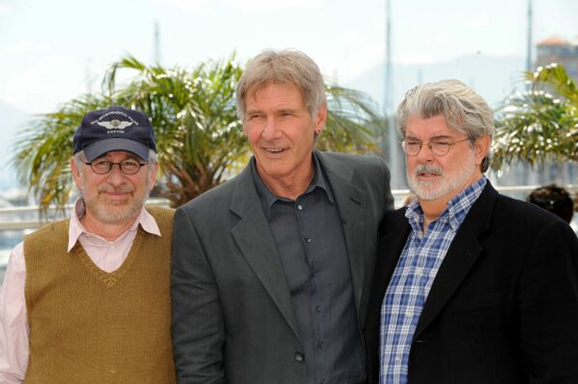 George Lucas, Steven Spielberg y Harrison Ford [I] en Indiana Jones y el Reino de la Calavera de Cristal (Photocall en Cannes. Mayo 2008)