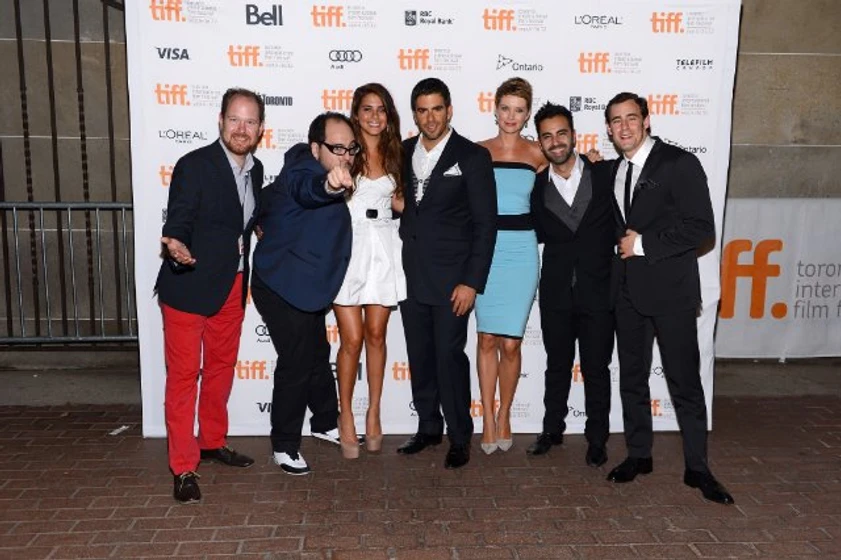 Eli Roth, Nicolás López, Andrea Osvárt, Lorenza Izzo, Matias Lopez y Colin Geddes en aftershock-2012