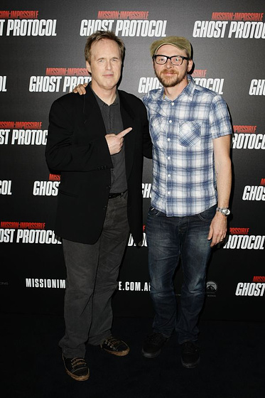 Brad Bird y Simon Pegg en Misión: Imposible. Protocolo fantasma (Premiere en Australia. Diciembre 2012)