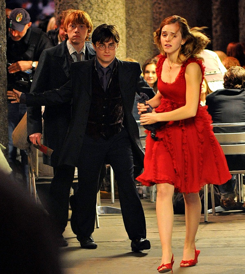 Daniel Radcliffe, Rupert Grint y Emma Watson en Harry Potter y las reliquias de la muerte, Primera parte (Rodaje)