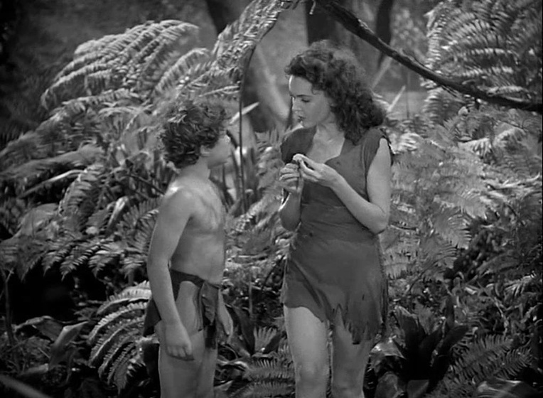 Maureen O'Sullivan y Johnny Sheffield en tarzan-en-nueva-york