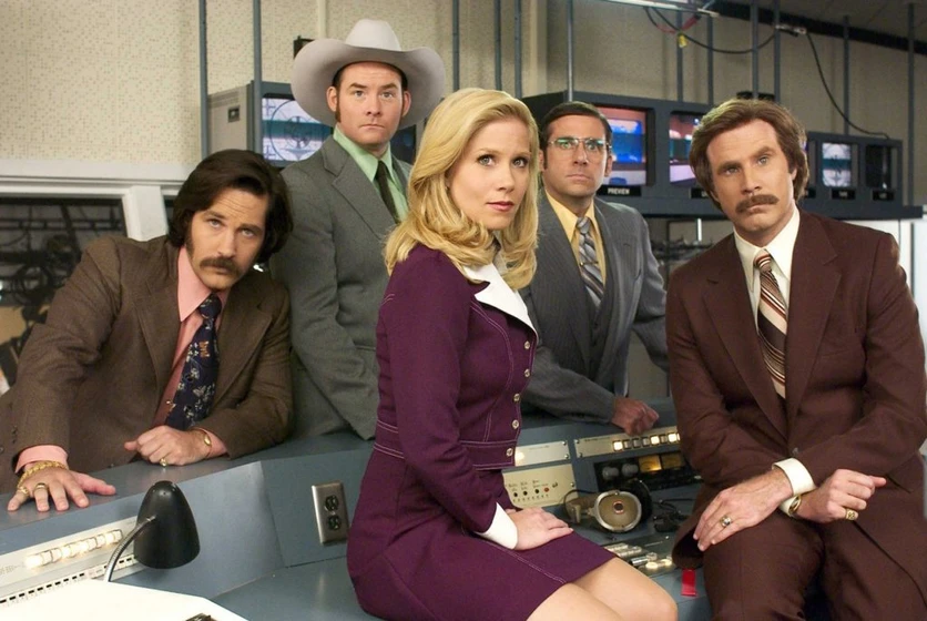 Will Ferrell, Christina Applegate, Paul Rudd, David Koechner y Steve Carell en wake-up-ron-burgundy-the-lost-movie