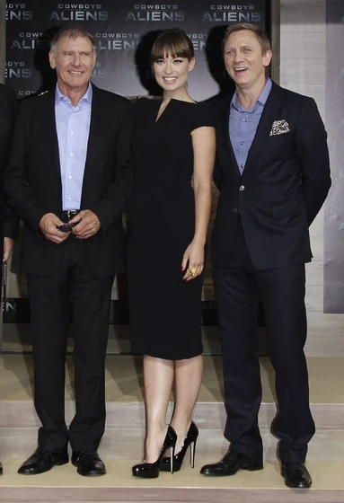 Harrison Ford, Daniel Craig y Olivia Wilde en cowboys-aliens (Premiere en Berlin. Agosto 2011)
