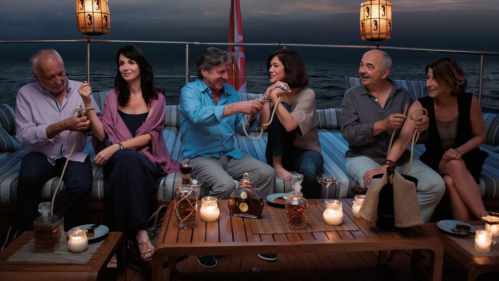 Daniel Auteuil, François Berléand, Mélanie Doutey, Gérard Jugnot, Isabelle Gélinas y Zabou Breitman en Entre Amigos