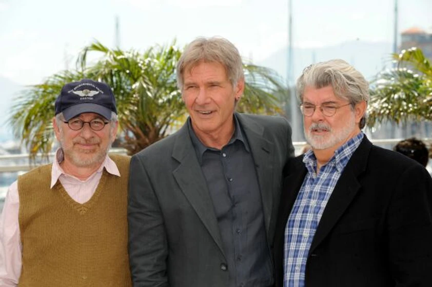 George Lucas, Steven Spielberg y Harrison Ford en indiana-jones-y-el-reino-de-la-calavera-de-cristal (Photocall en Cannes. Mayo 2008)