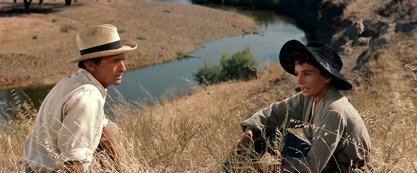 Jean Simmons y Gregory Peck en Horizontes de Grandeza