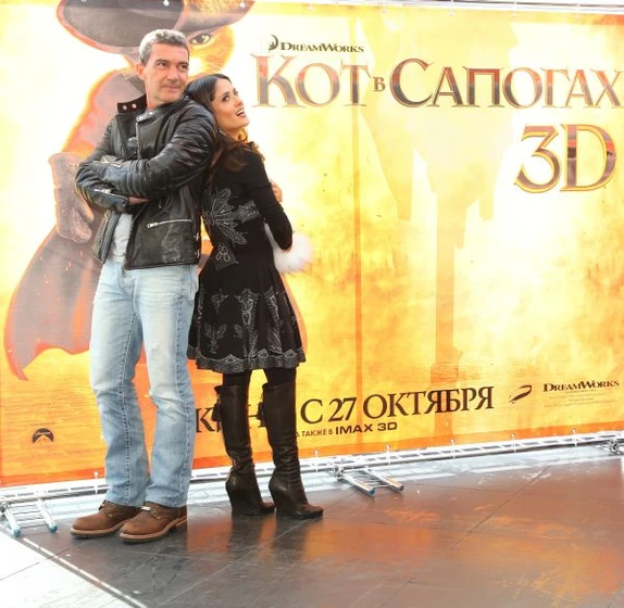 Antonio Banderas y Salma Hayek en El Gato con Botas (Premiere en Moscú. Septiembre 2011)