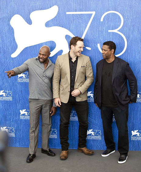 Denzel Washington, Antoine Fuqua y Chris Pratt en Los Siete Magníficos (Presentación en Vecenica (Septiembre 2016))