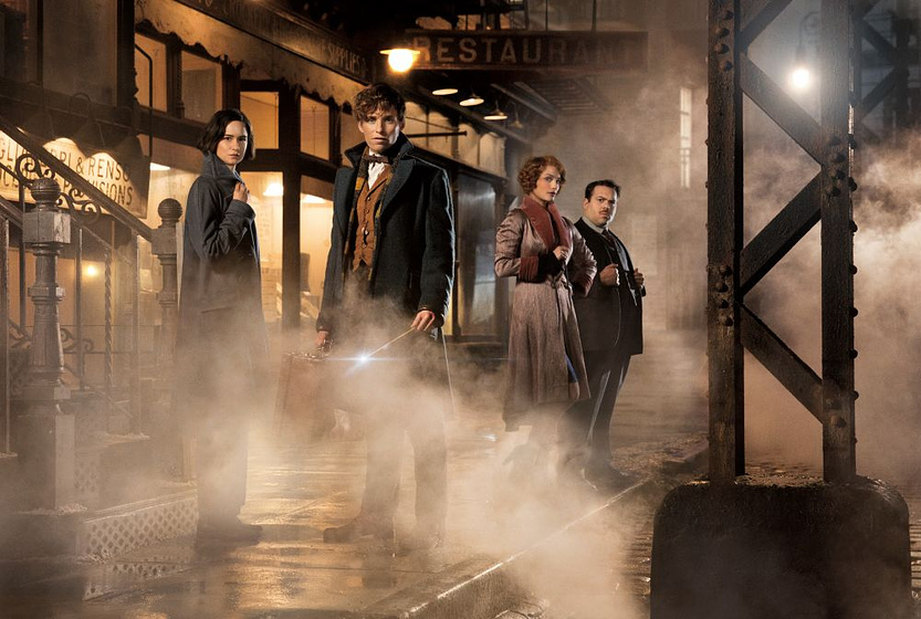 Eddie Redmayne, Dan Fogler, Katherine Waterston y Alison Sudol en Animales fantásticos y dónde encontrarlos