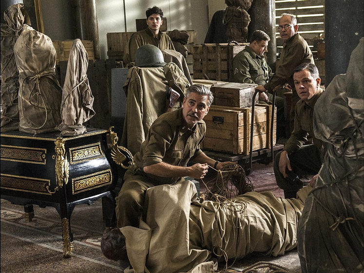 George Clooney, John Goodman, Matt Damon, Bob Balaban y Dimitri Leonidas en Monuments Men