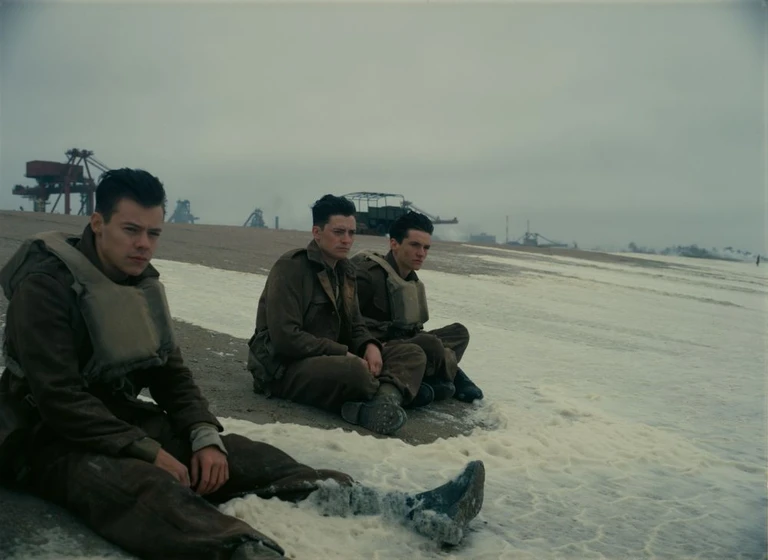 Aneurin Barnard, Harry Styles y Fionn Whitehead en dunkerque