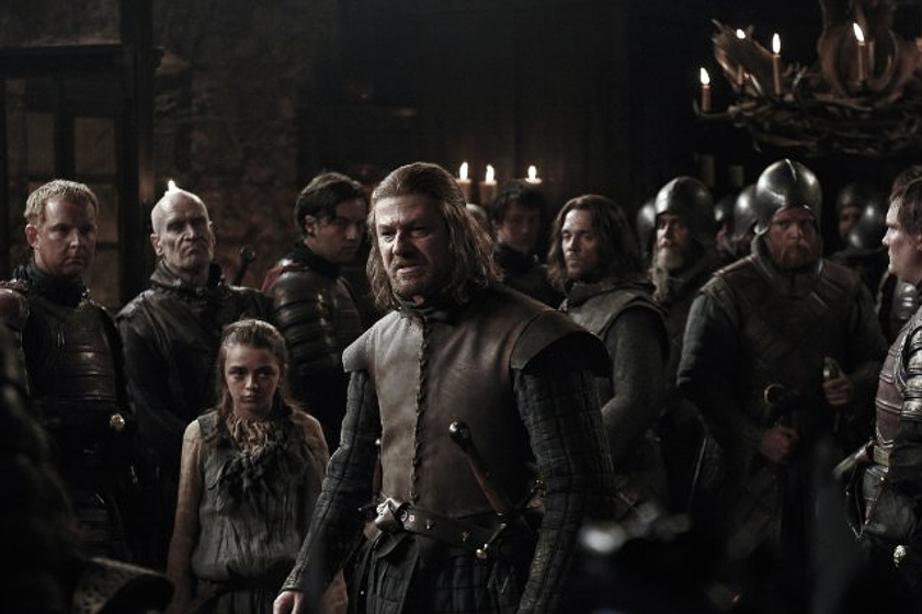 Sean Bean y Maisie Williams en Juego de Tronos (Arya Stark y Eddard Stark)
