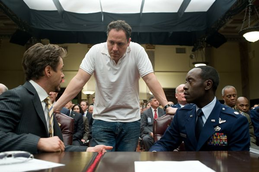 Don Cheadle, Jon Favreau y Robert Downey Jr. en Iron Man 2