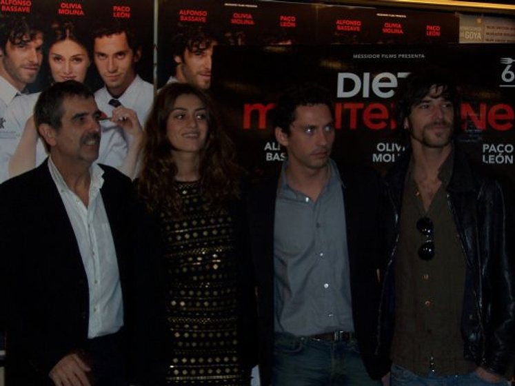Olivia Molina, Joaquín Oristrell, Paco León y Alfonso Bassave en Dieta mediterránea (Rueda de prensa en Madrid. Enero 2009)