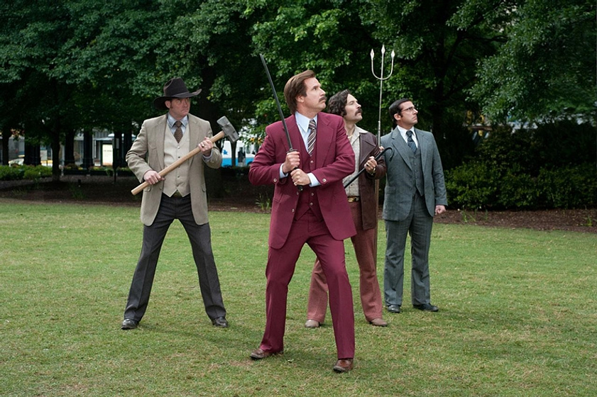 Will Ferrell, Paul Rudd, David Koechner y Steve Carell en Los Amos de la Noticia