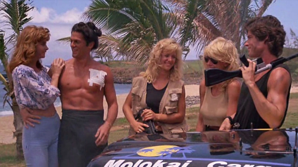 Hope Marie Carlton, Ronn Moss y Dona Speir en hard-ticket-to-hawaii